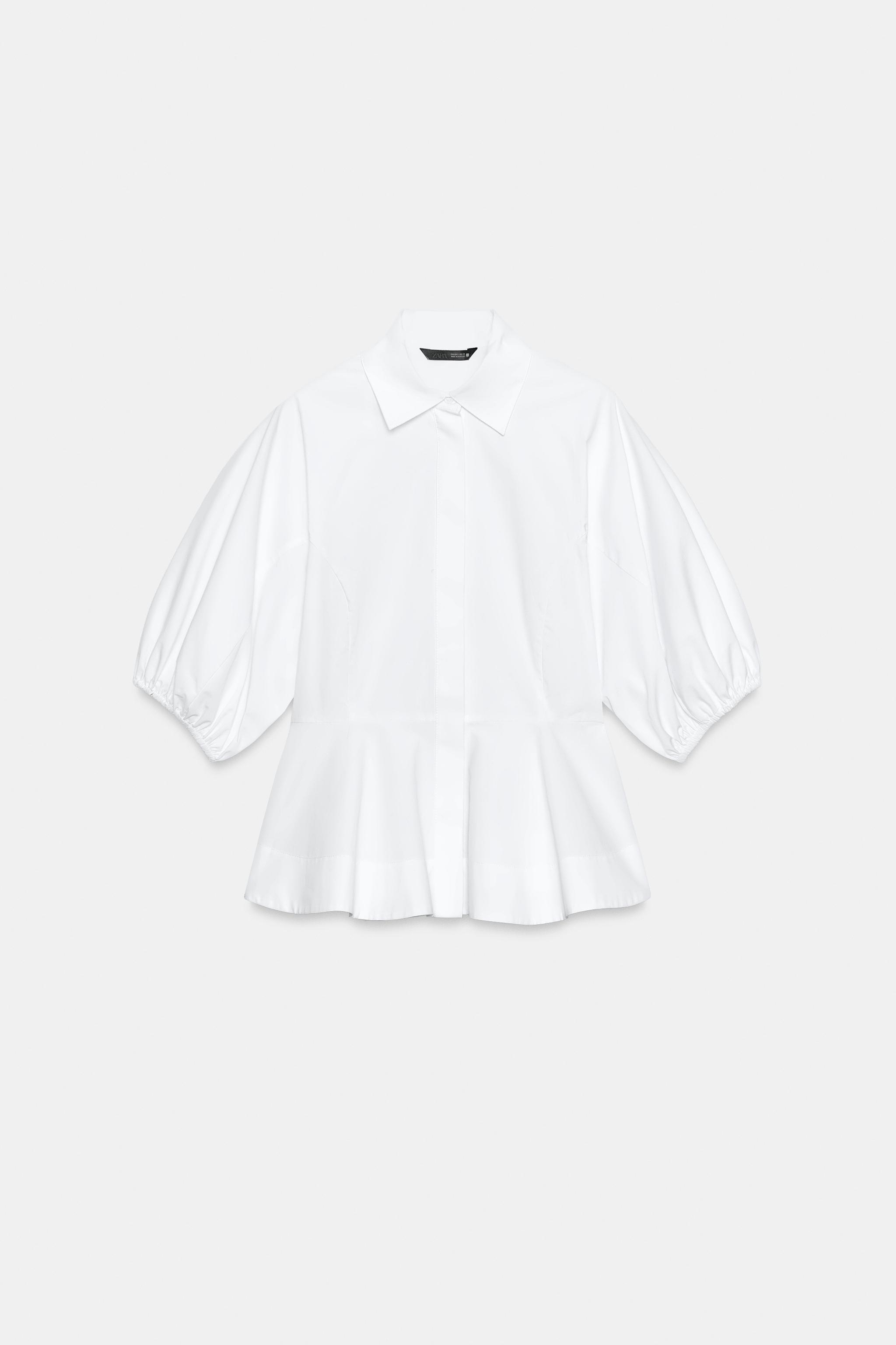 PEPLUM SHIRT WITH PUFF SLEEVES